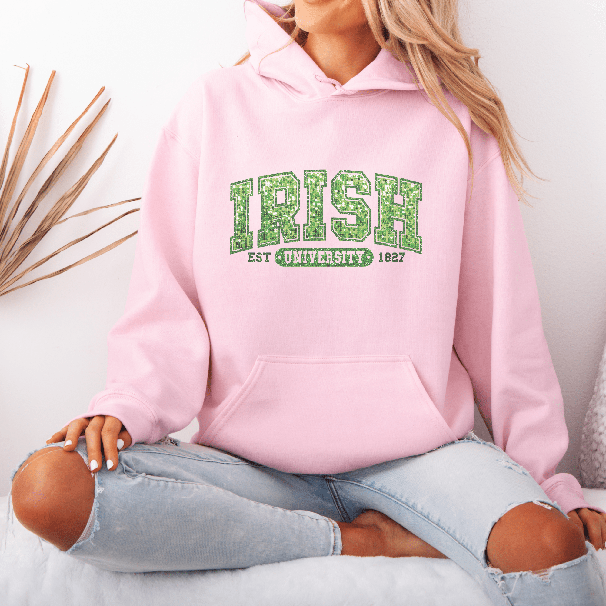 Irish University Faux Sequin St. Patrick's Day Hoodie - Trendznmore