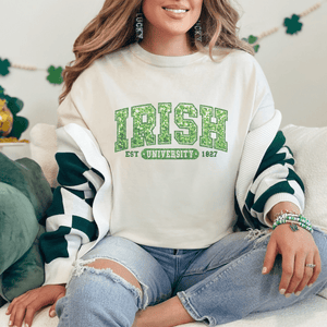 Irish University Faux Sequins St. Patrick's Day T-Shirt - Trendznmore