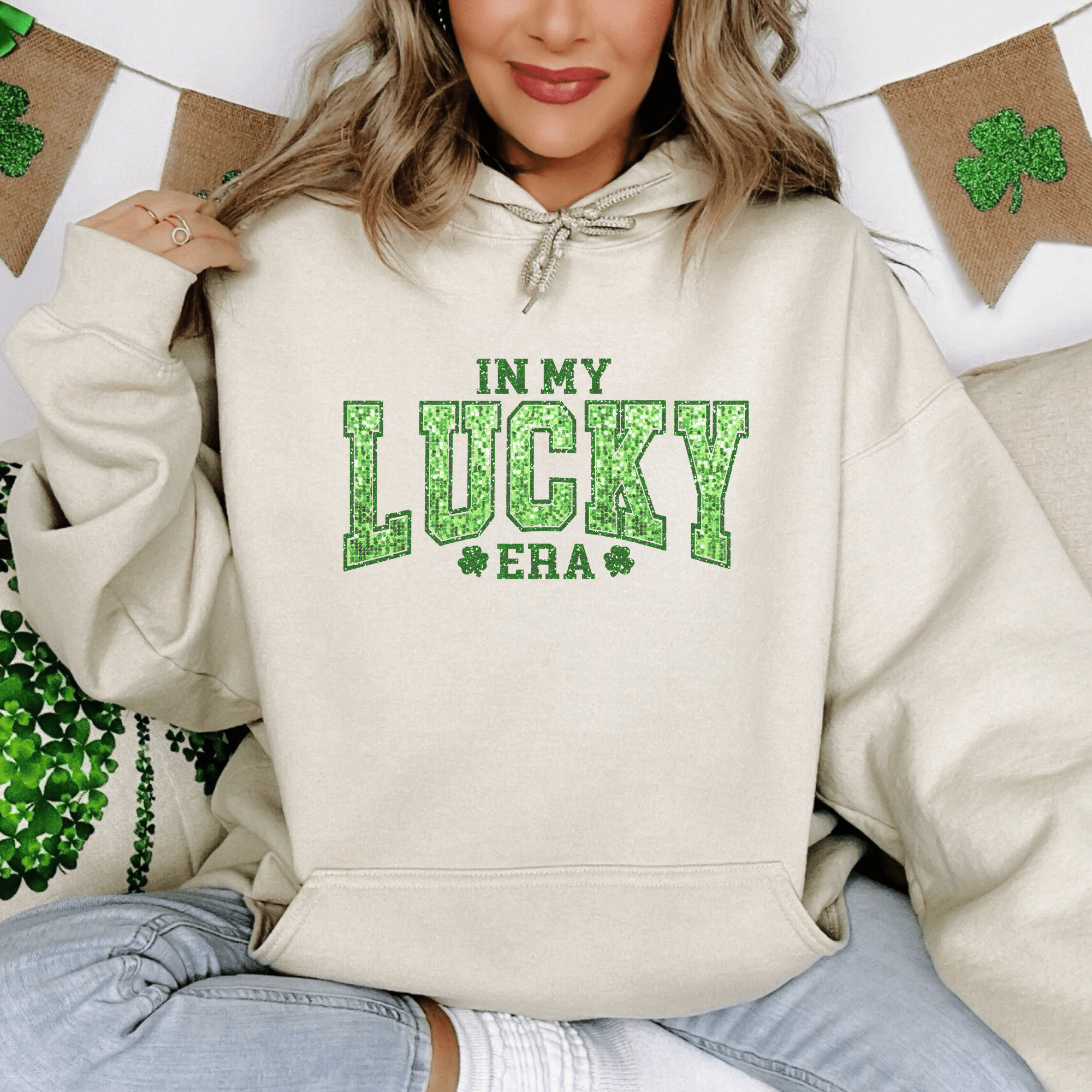 Lucky Era Faux Sequin St. Patrick's Day Hoodie - Trendznmore