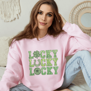 Lucky Stacked Faux Glitter St. Patrick's Day Crewneck Sweatshirt - Trendznmore