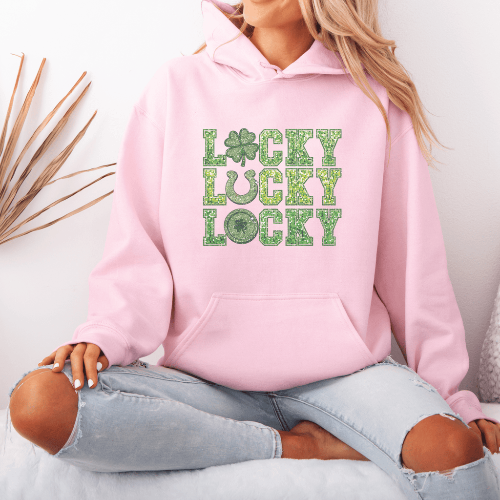 Lucky Stacked Faux Glitter St. Patrick's Day Hoodie - Trendznmore