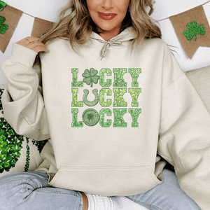 Lucky Stacked Faux Glitter St. Patrick's Day Hoodie - Trendznmore