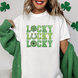 Lucky Stacked Faux Glitter St. Patrick's Day T-Shirt - Trendznmore