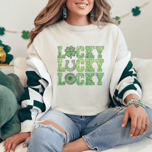 Lucky Stacked Faux Glitter St. Patrick's Day T-Shirt - Trendznmore