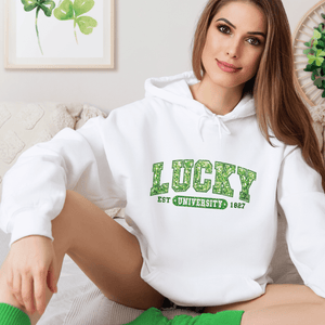 Lucky University Faux Glitter St. Patrick's Day Hoodie - Trendznmore