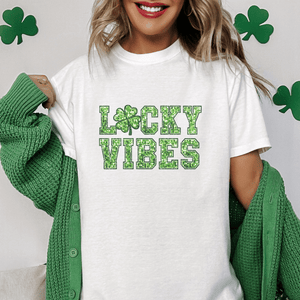 Lucky Vibes Faux Glitter St. Patrick's Day T-Shirt - Trendznmore