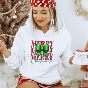 Merry Christmas Green Fur Coquette Bow Women's Hoodie - Trendznmore