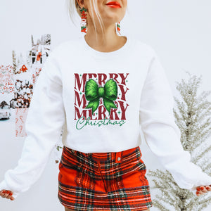 Merry Christmas Green Fur Coquette Bow Women's Sweatshirt - Trendznmore