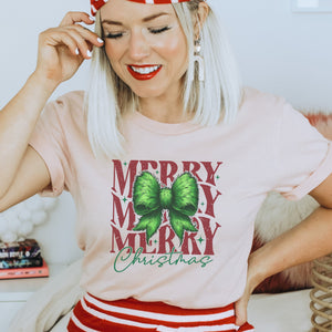 Merry Christmas Green Fur Coquette Bow Women's T-shirt - Trendznmore