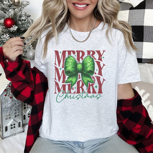 Merry Christmas Green Fur Coquette Bow Women's T-shirt - Trendznmore