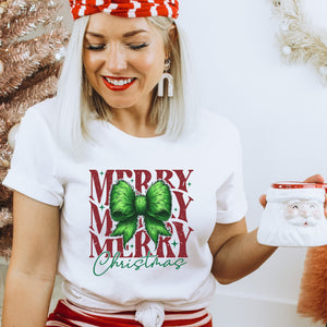 Merry Christmas Green Fur Coquette Bow Women's T-shirt - Trendznmore