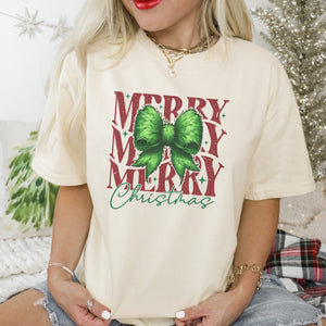 Merry Christmas Green Fur Coquette Bow Women's T-shirt - Trendznmore