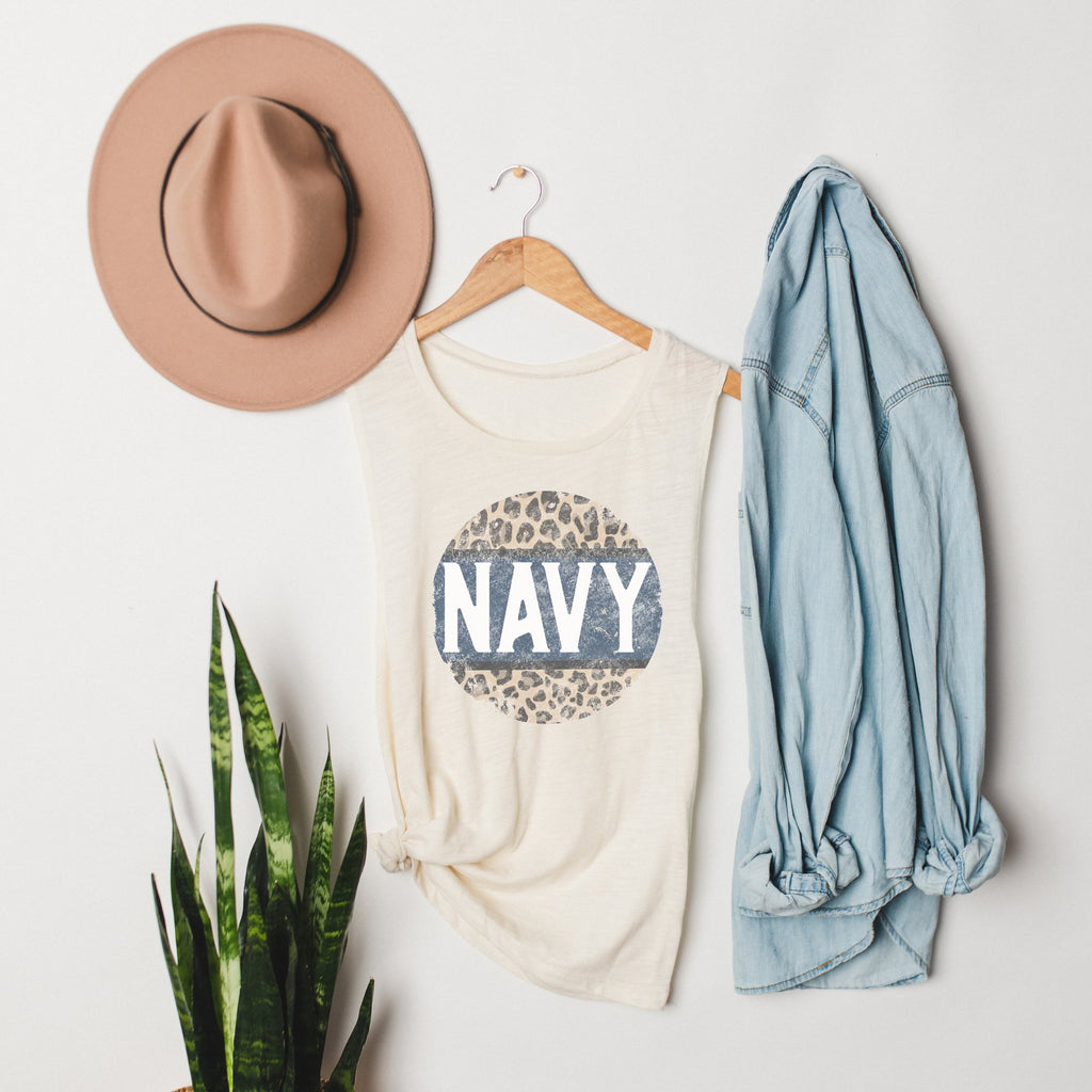 Navy Cheetah Bella Canvas Muscle Tank Top - Trendznmore