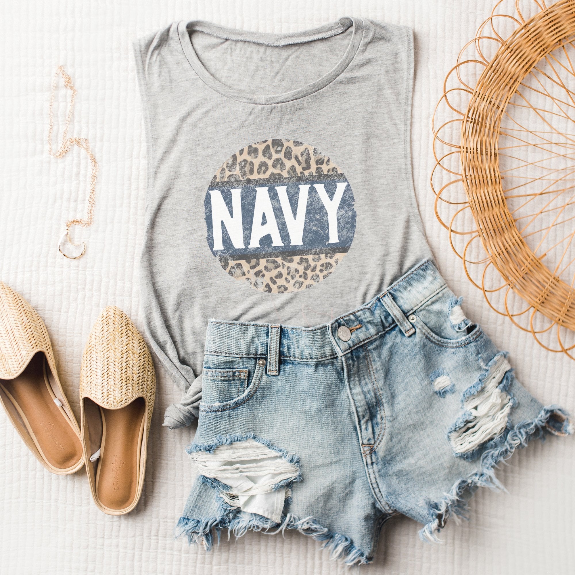 Navy Cheetah Bella Canvas Muscle Tank Top - Trendznmore