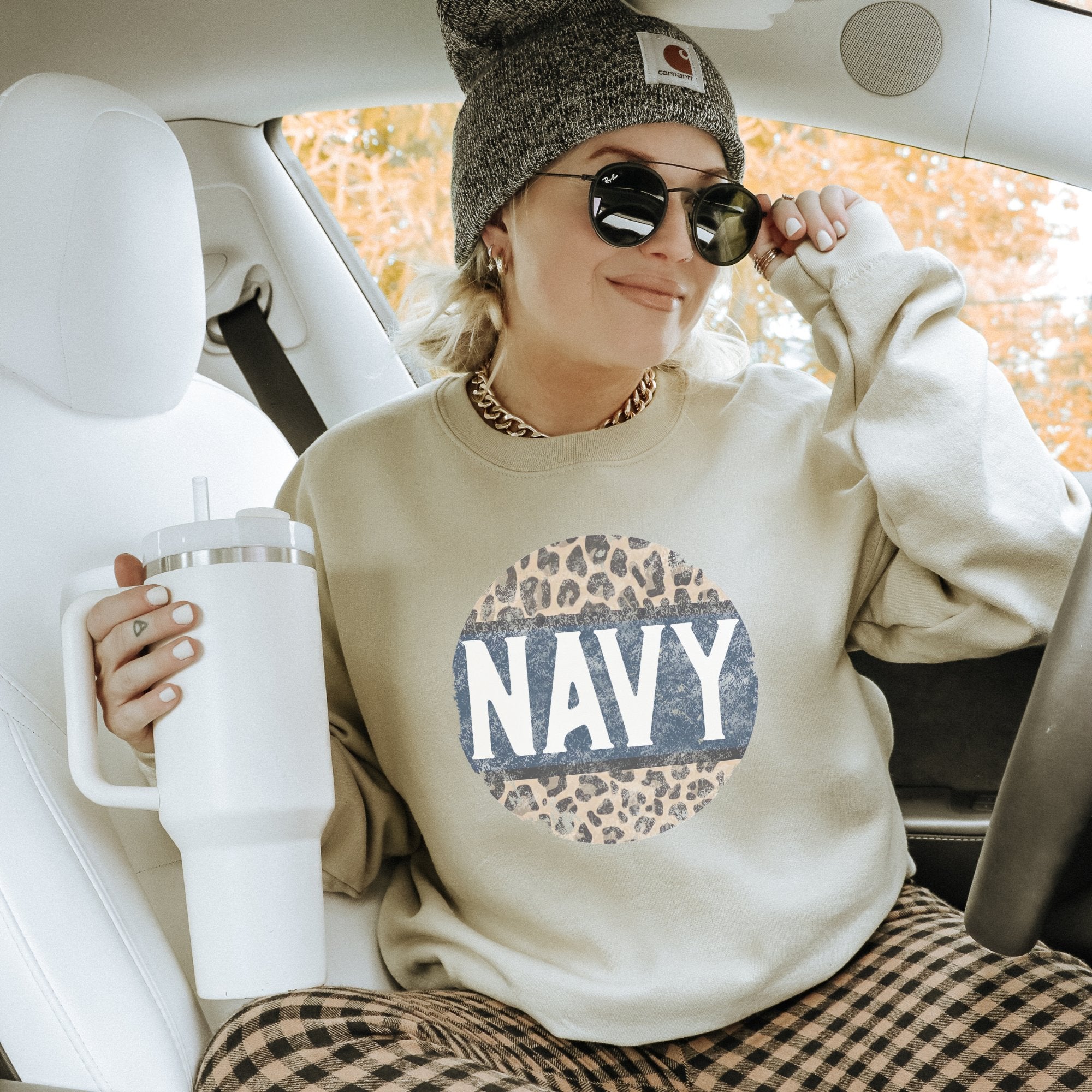 Navy Cheetah Crewneck Sweatshirt - Trendznmore