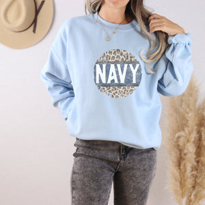 Navy Cheetah Crewneck Sweatshirt - Trendznmore