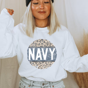 Navy Cheetah Crewneck Sweatshirt - Trendznmore