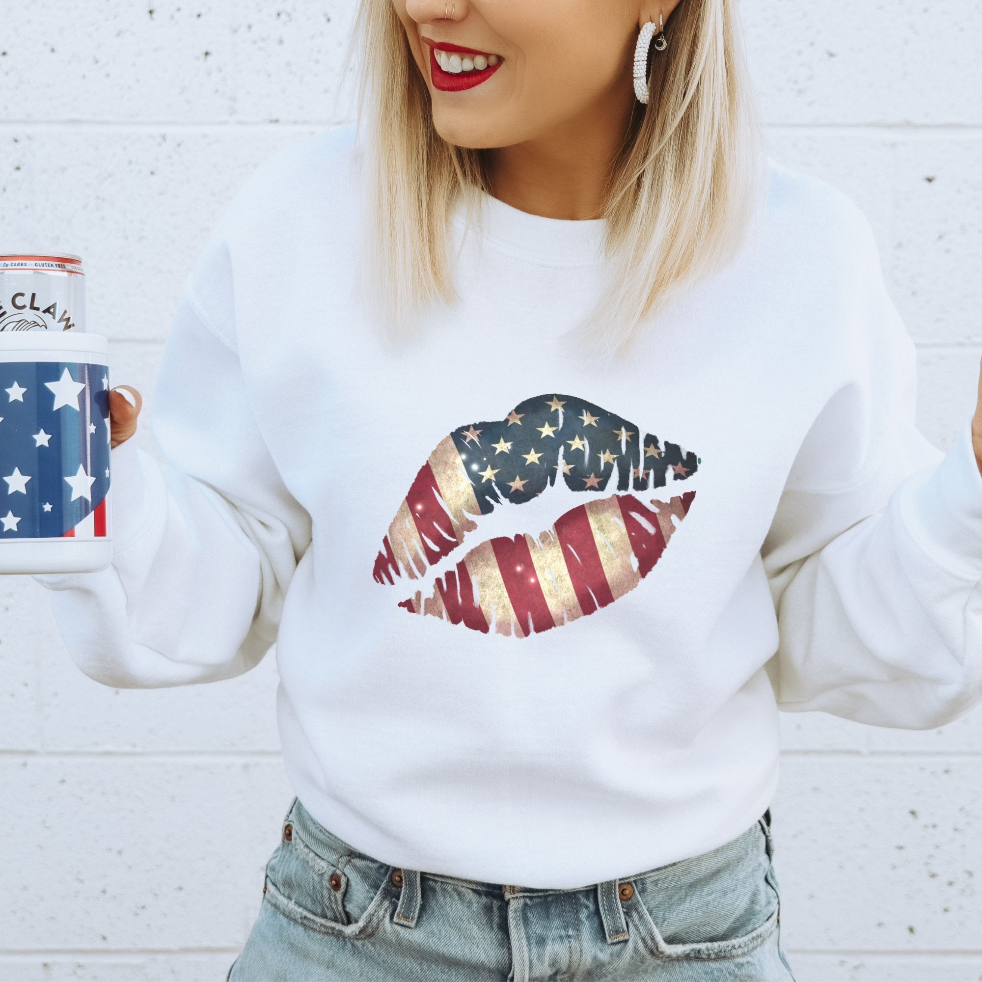 Patriotic American Lips Crewneck Sweatshirt - Trendznmore