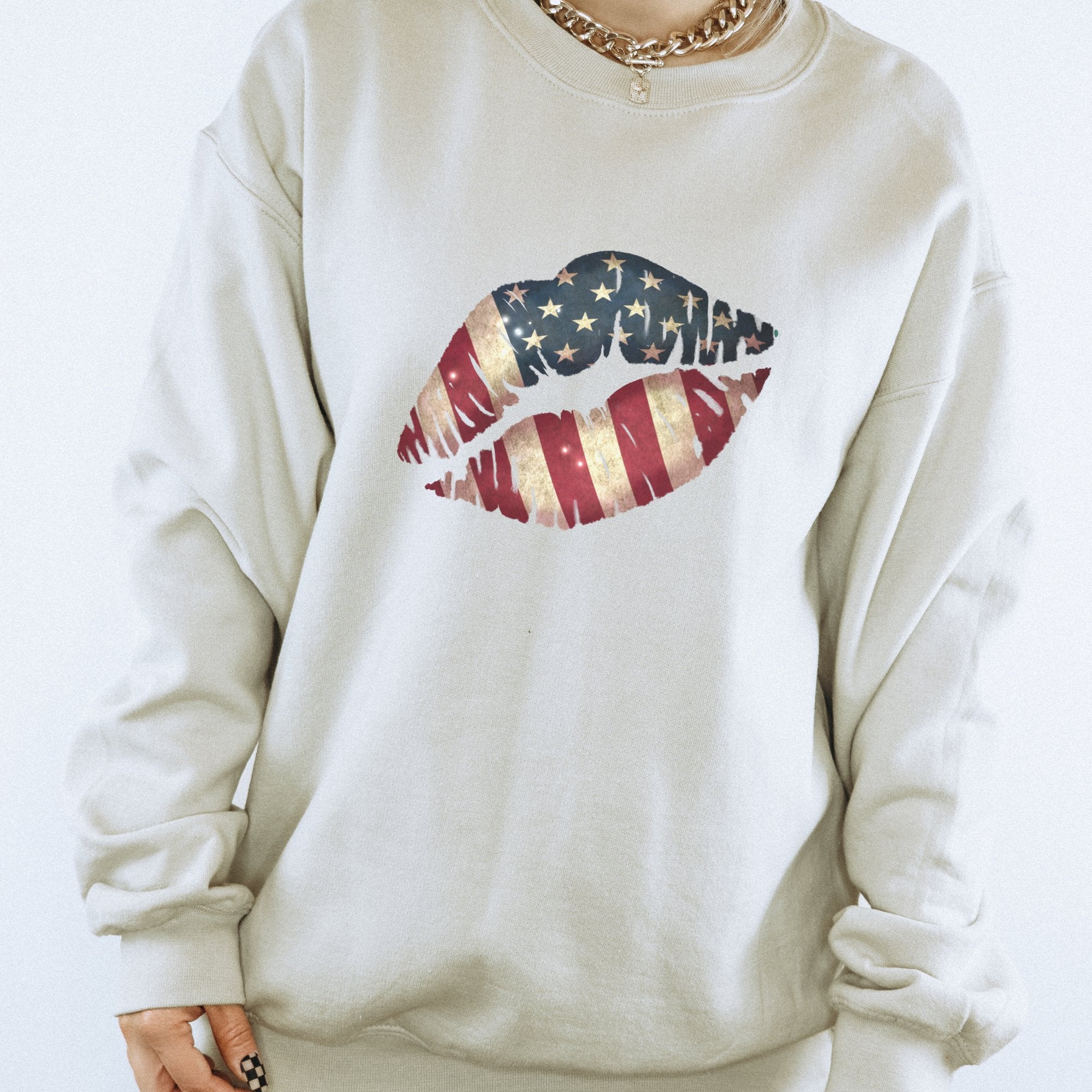 Patriotic American Lips Crewneck Sweatshirt - Trendznmore