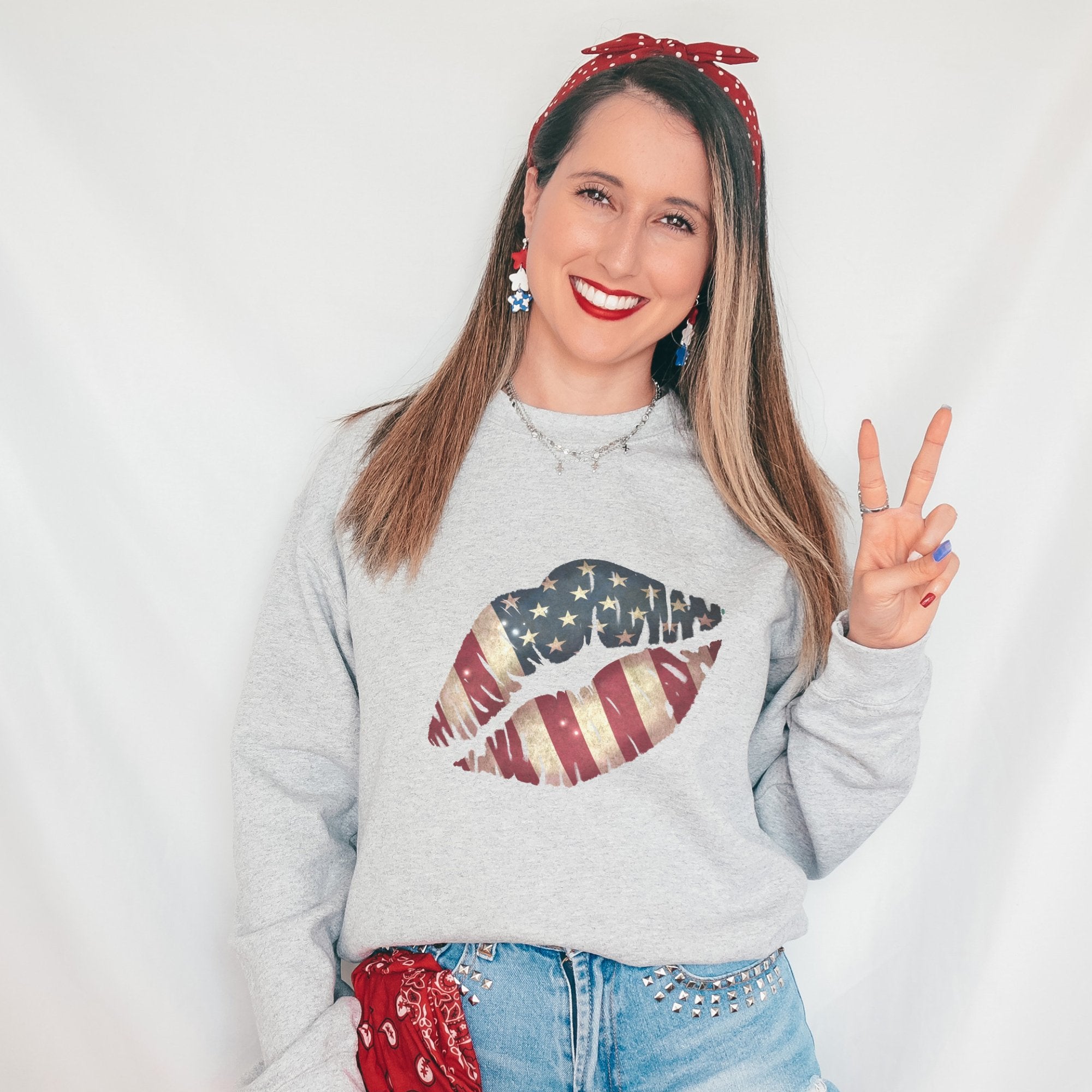 Patriotic American Lips Crewneck Sweatshirt - Trendznmore