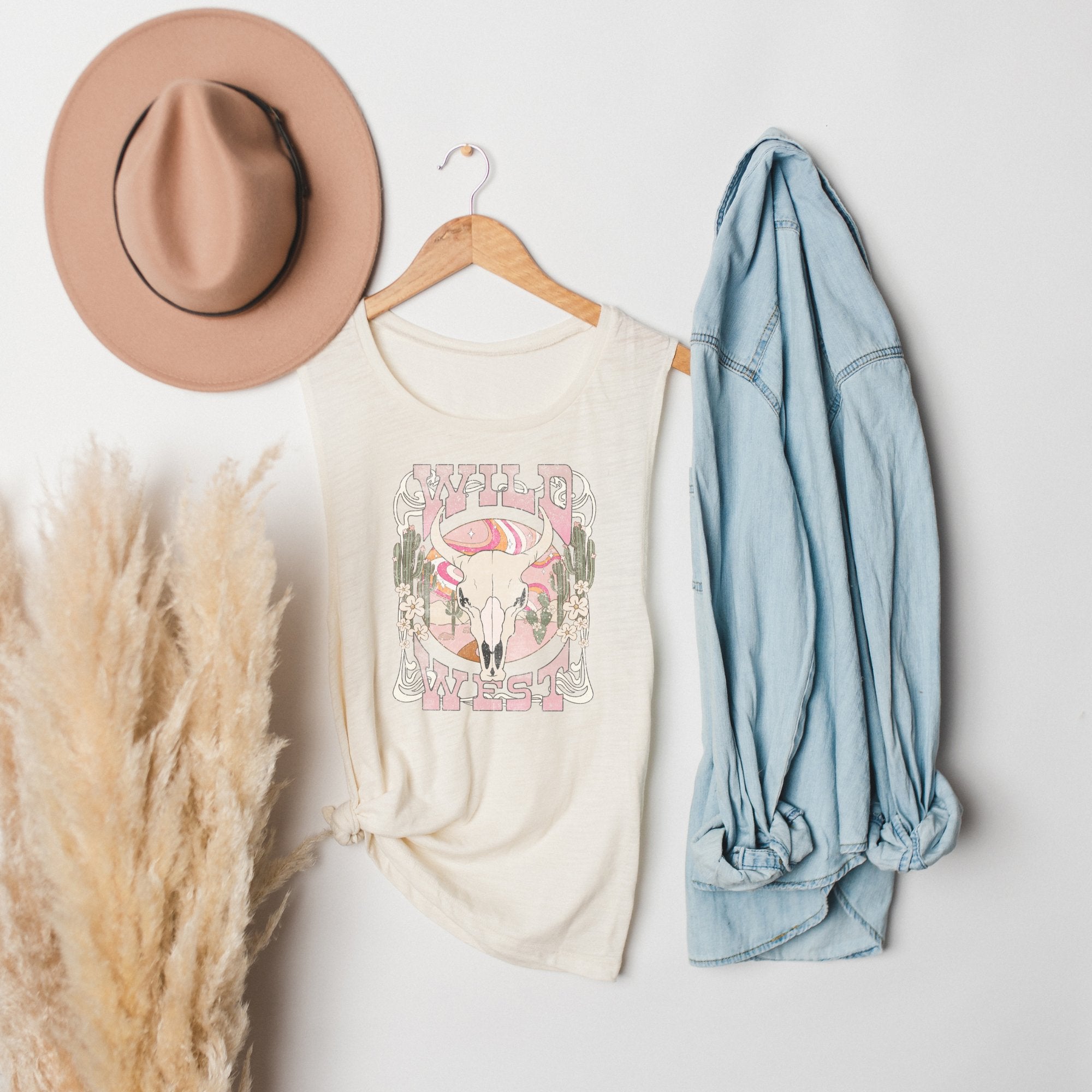 Pink Wild West Bella Canvas Muscle Tank Top - Trendznmore