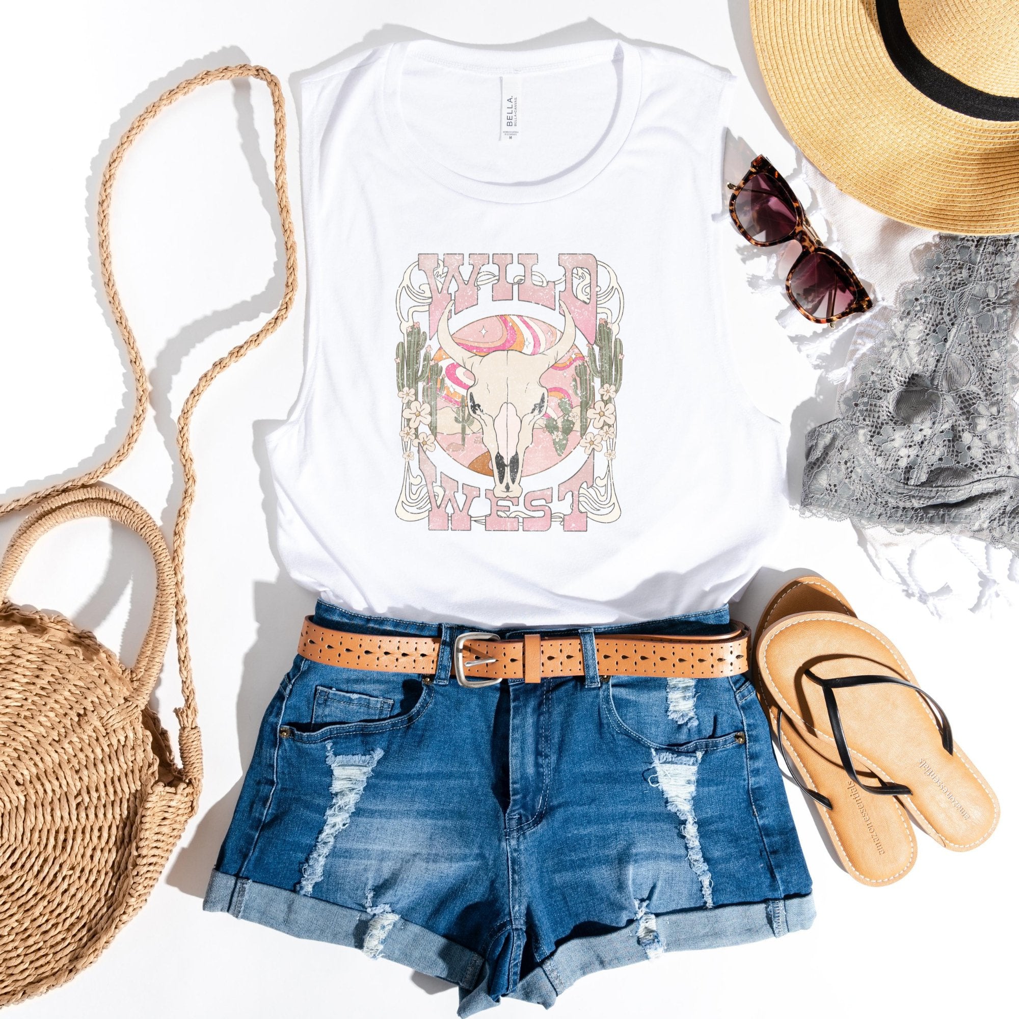 Pink Wild West Bella Canvas Muscle Tank Top - Trendznmore