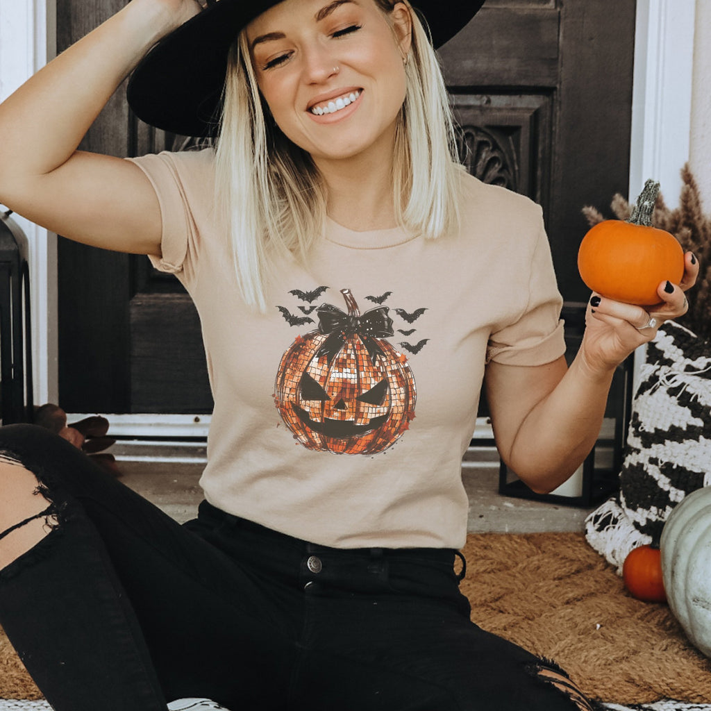 Pumpkin and Bats Coquette Graphic Women's T - Shirt - Trendznmore