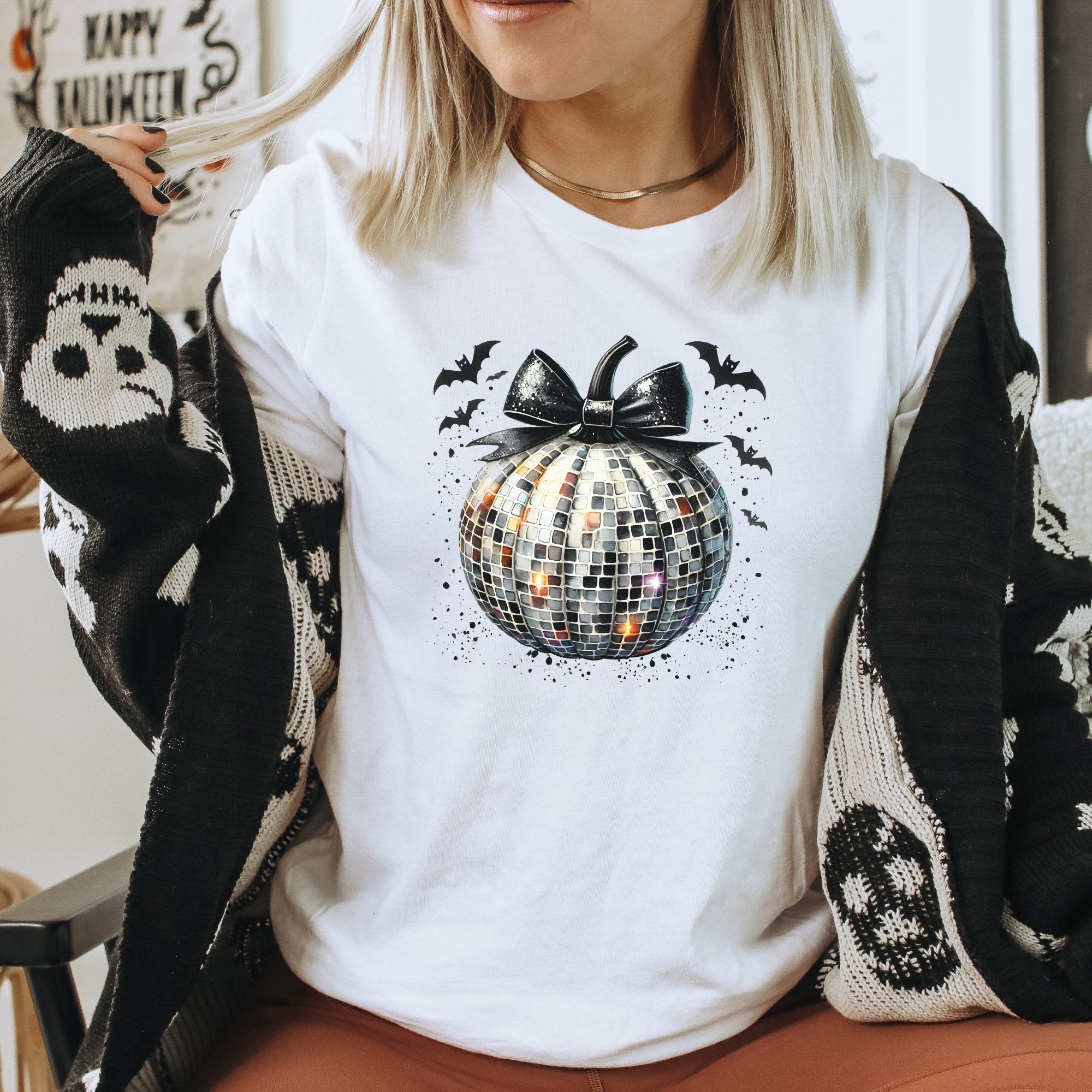 Pumpkin Silver Disco Ball Fall Women's T-Shirt - Trendznmore