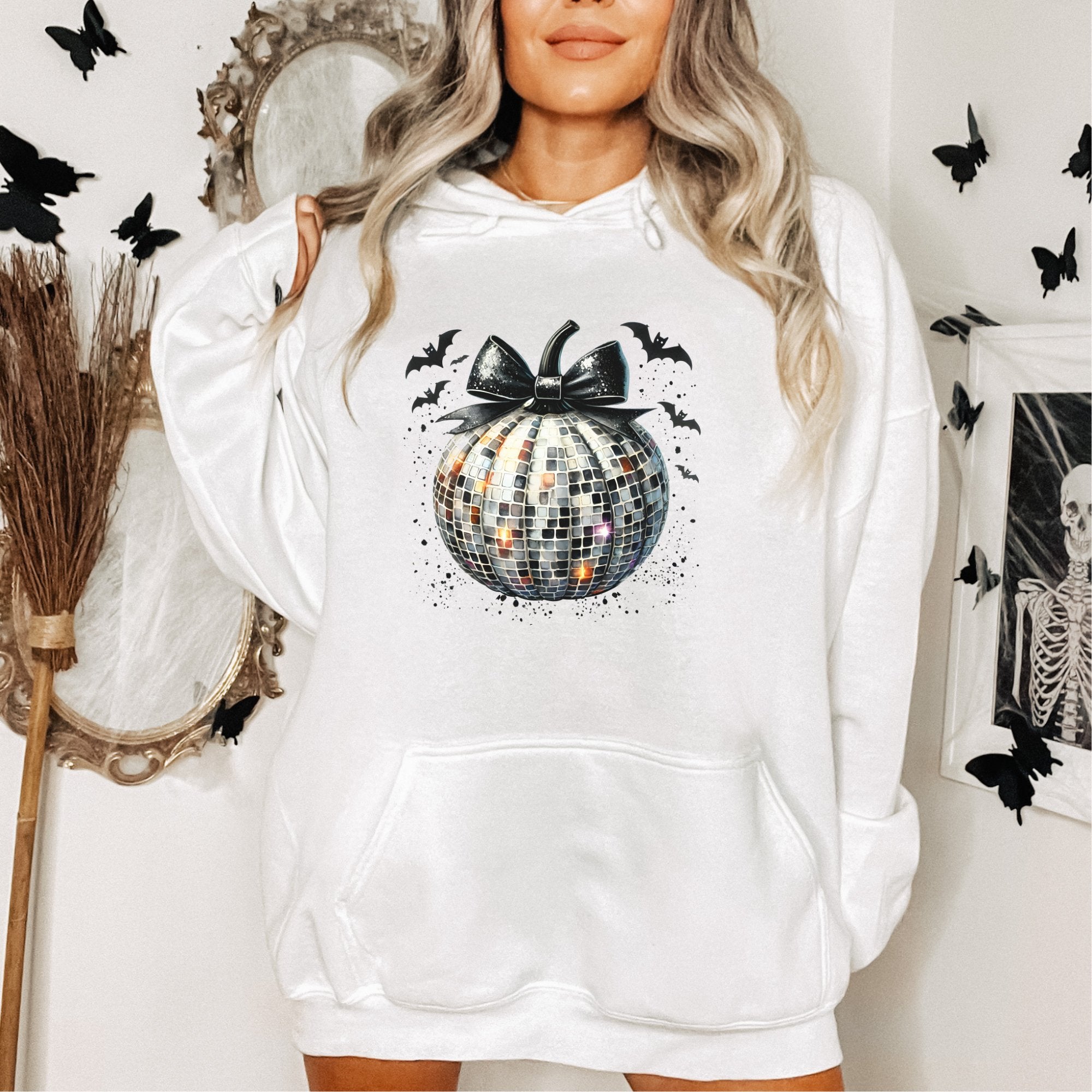 Pumpkin Silver Disco Ball Women's Hoodie - Trendznmore