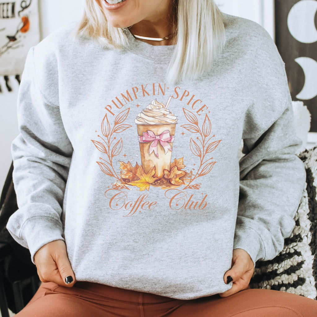 Pumpkin Spice Coffee Club Fall Graphic Crewneck Sweatshirt - Trendznmore