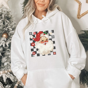 Retro Checkered Santa Claus Christmas Hoodie - Trendznmore