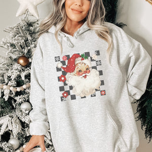 Retro Checkered Santa Claus Christmas Hoodie - Trendznmore