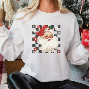 Retro Checkered Santa Claus Christmas Sweatshirt - Trendznmore