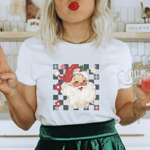 Retro Checkered Santa Claus Christmas T-shirt - Trendznmore