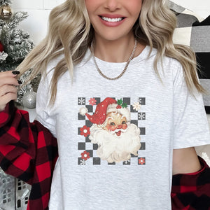 Retro Checkered Santa Claus Christmas T-shirt - Trendznmore