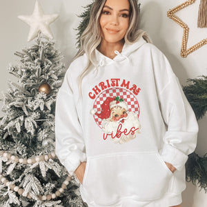 Retro Christmas Vibes Checkered Santa Women's Hoodie - Trendznmore