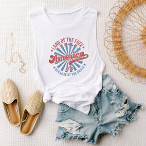Retro Land of The Free Bella Canvas Muscle Tank Top - Trendznmore