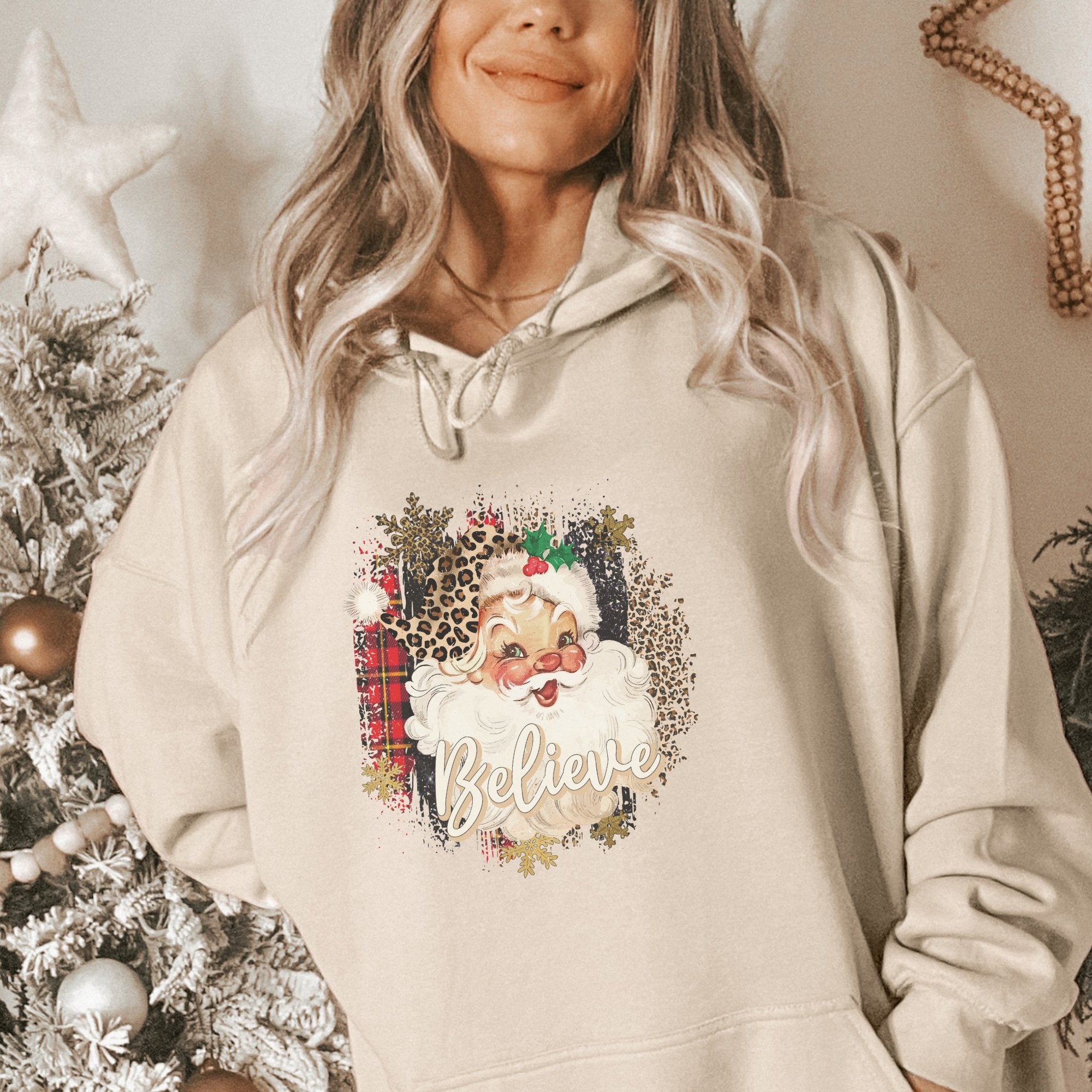 Retro Vintage Leopard Santa Christmas Hoodie - Trendznmore