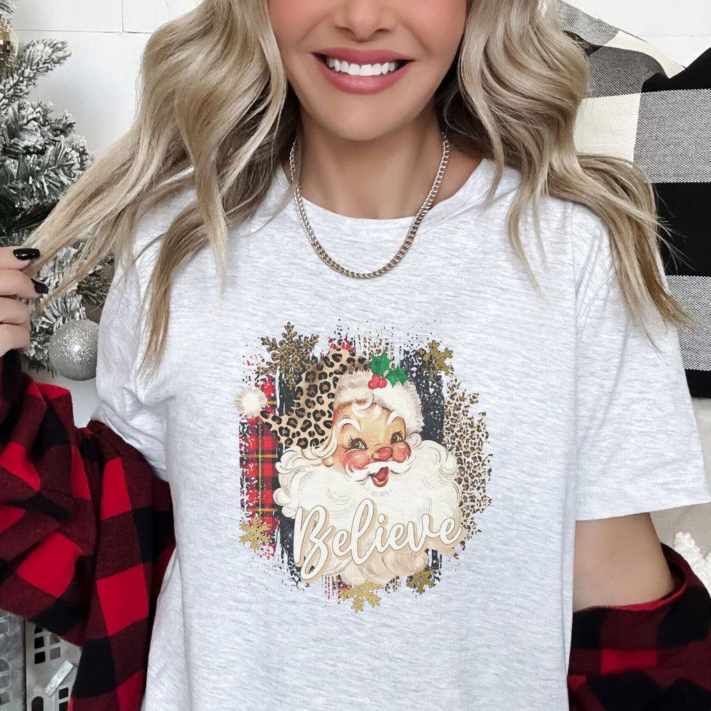 Retro Vintage Leopard Santa Christmas T-shirt - Trendznmore