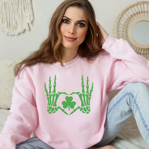 St. Patrick's Day Lucky Heart Skeleton Hands Crewneck Sweatshirt - Trendznmore