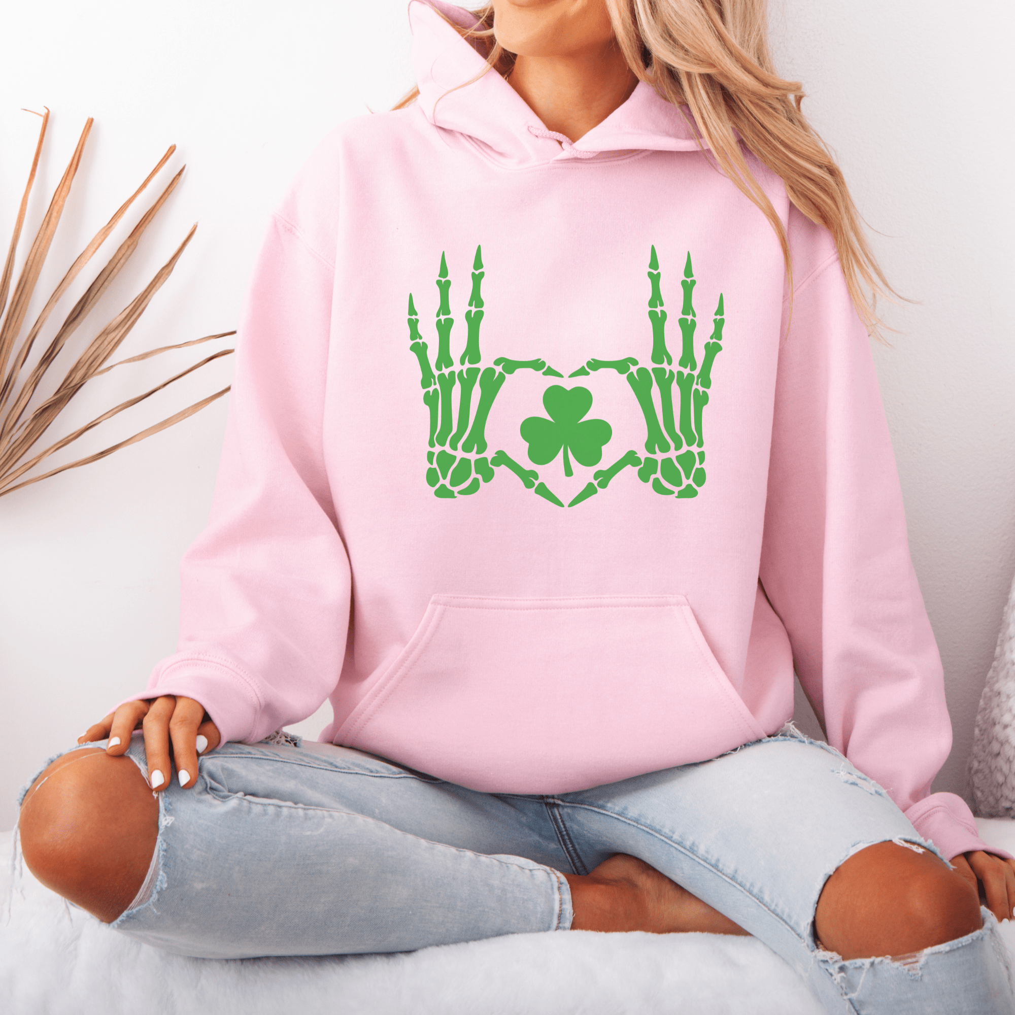 St. Patrick's Day Lucky Heart Skeleton Hands Hoodie - Trendznmore