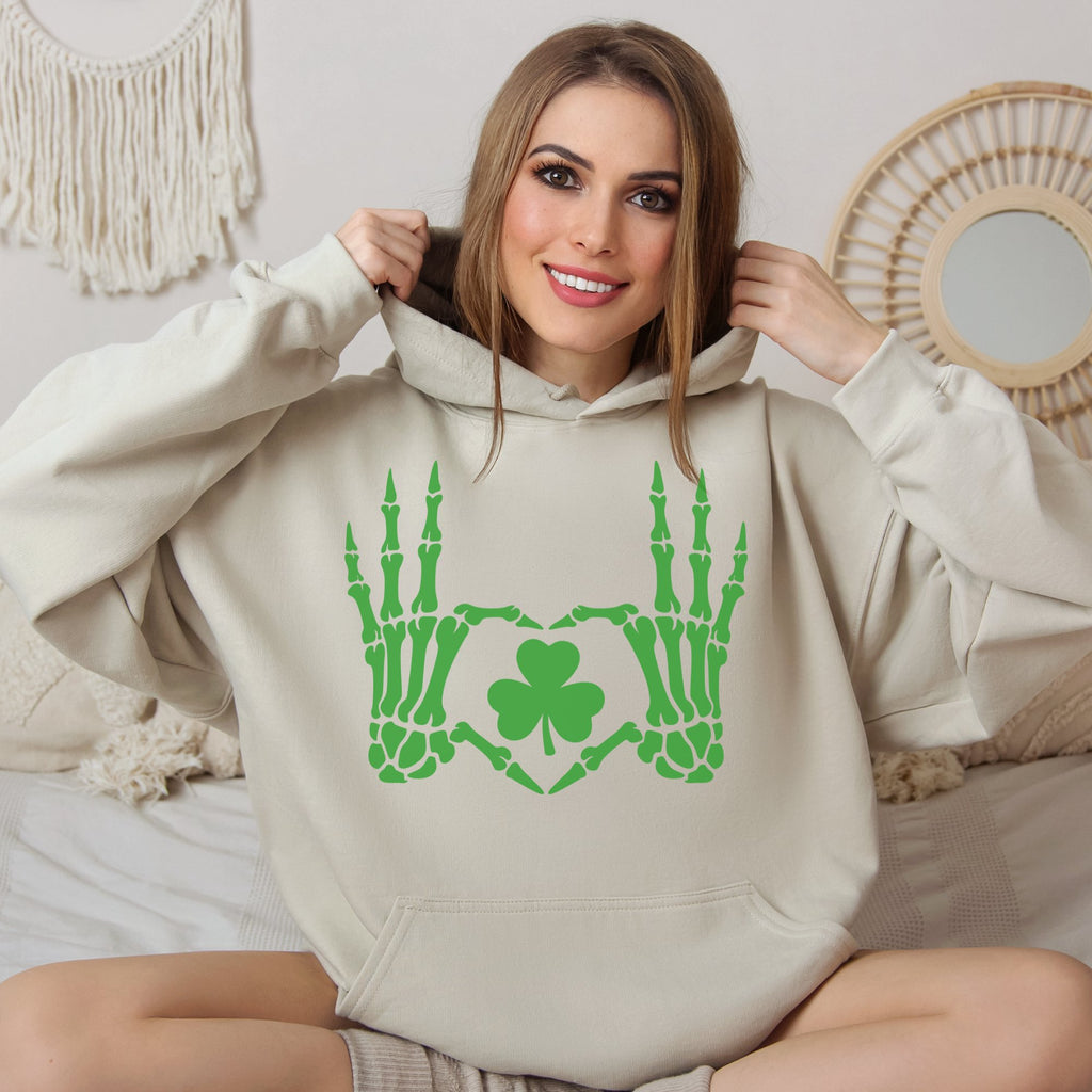 St. Patrick's Day Lucky Heart Skeleton Hands Hoodie - Trendznmore