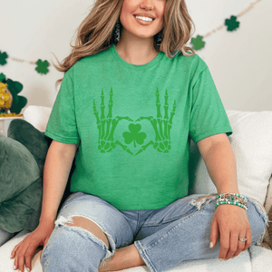 St. Patrick's Day Lucky Heart Skeleton Hands T-Shirt - Trendznmore