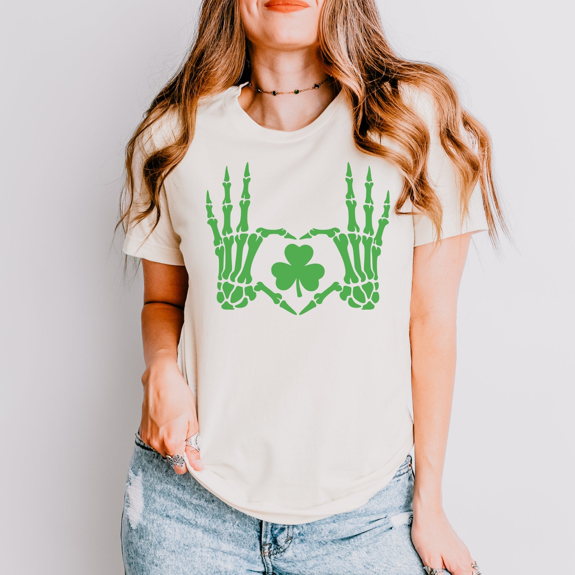 St. Patrick's Day Lucky Heart Skeleton Hands T-Shirt - Trendznmore