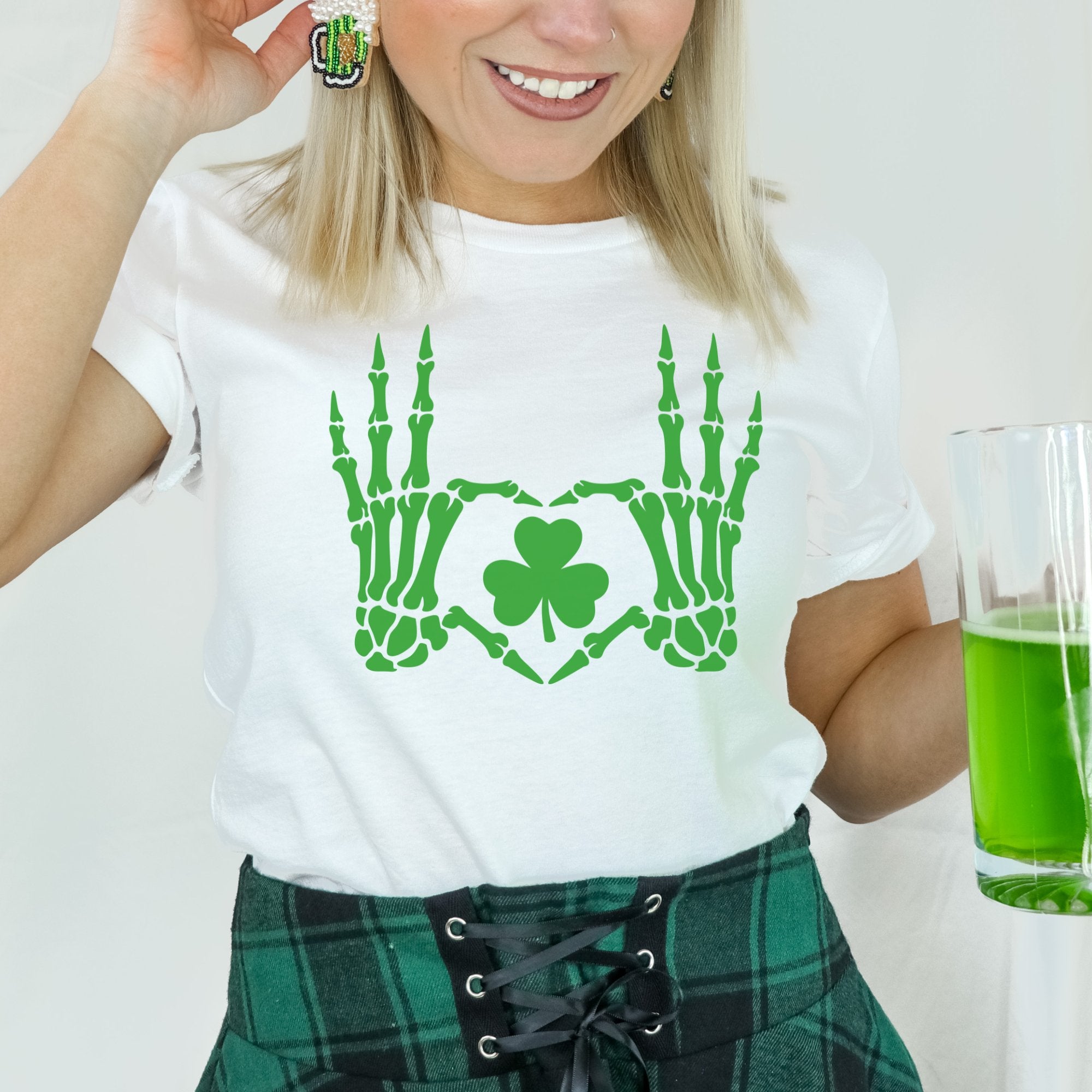 St. Patrick's Day Lucky Heart Skeleton Hands T-Shirt - Trendznmore