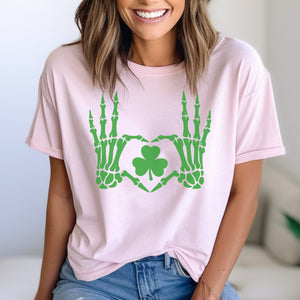 St. Patrick's Day Lucky Heart Skeleton Hands T-Shirt - Trendznmore