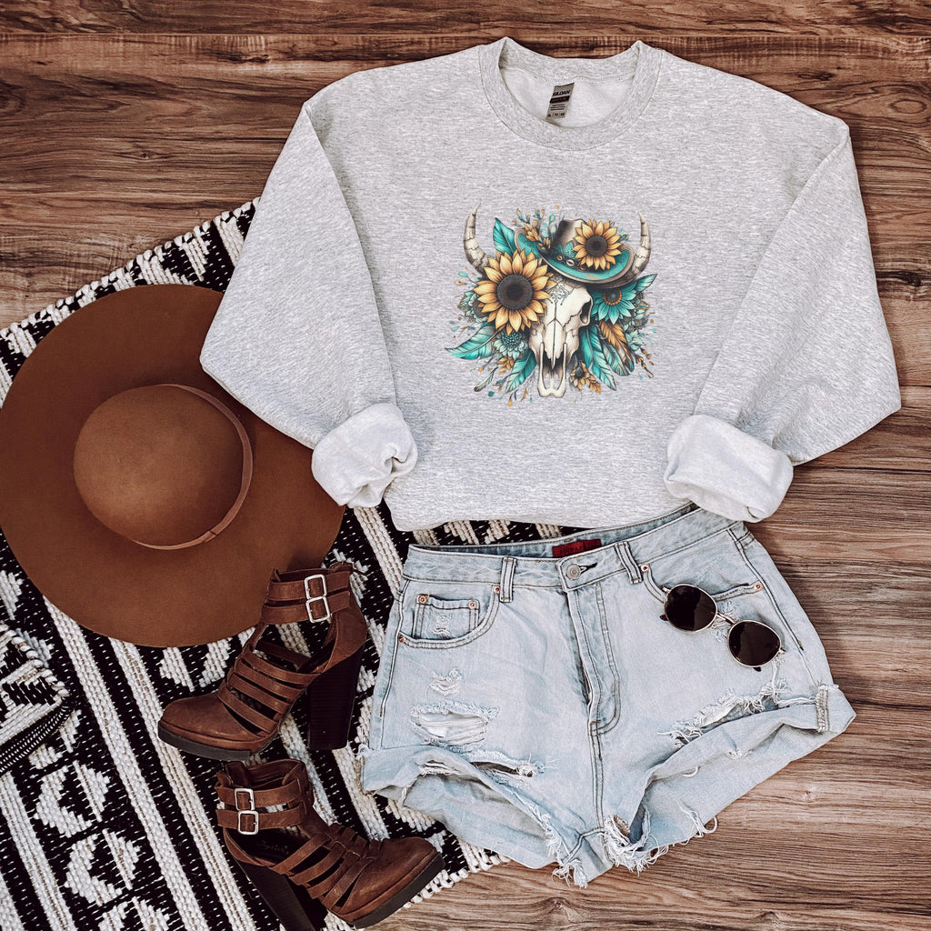 Sunflower Skull Graphic Sweatshirt - Trendznmore