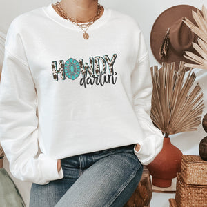 Turquoise Howdy Darlin Graphic Sweatshirt - Trendznmore