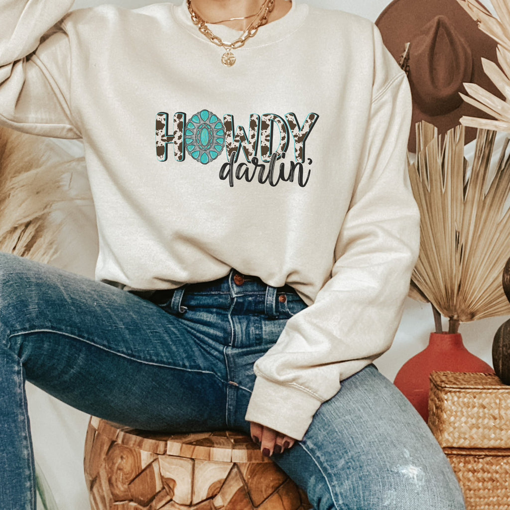 Turquoise Howdy Darlin Graphic Sweatshirt - Trendznmore