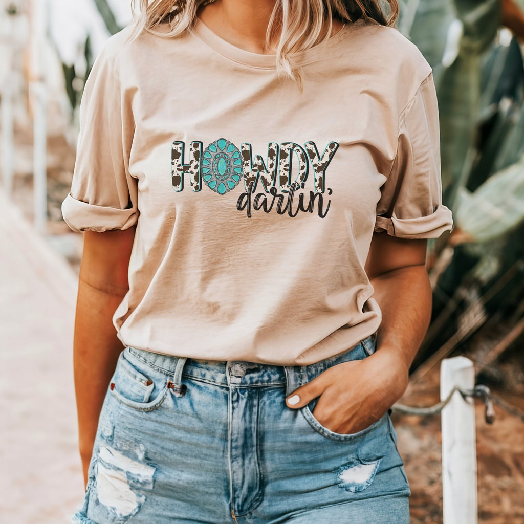 Turquoise Howdy Darlin Graphic Tee - Trendznmore